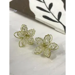 PASU FASHION Gold-Plated Artificial Stone Studded Floral Studs image 1