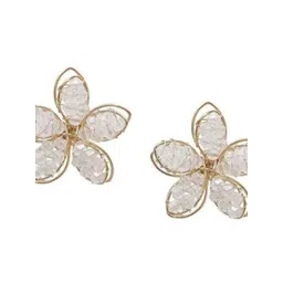 PASU FASHION Gold-Plated Artificial Stone Studded Floral Studs image 4