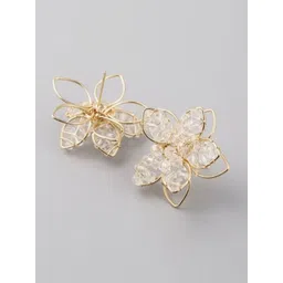 PASU FASHION Gold-Plated Artificial Stone Studded Floral Studs image 5