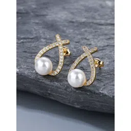 PASU FASHION Gold-Plated Artificial Stone Studded Pearls Beaded Contemporary Studs-picture-37