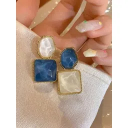 PASU FASHION Gold-Plated Artificial Stone Studded Square Drop Earrings-picture-34