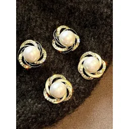 PASU FASHION Gold-Plated Artificial Stones Studded & Beads Beaded Floral Studs-picture-16