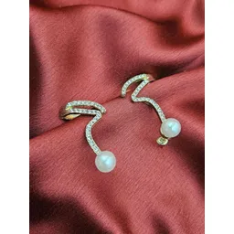 PASU FASHION Gold-Plated Artificial Stones Studded & Pearls Classic Drop Earrings-picture-25