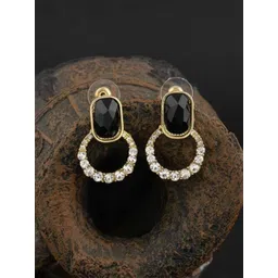 PASU FASHION Gold-Plated Artificial Stones Studded Circular Shaped Drop Earrings-picture-16