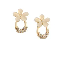 PASU FASHION Gold-Plated Artificial Stones Studded Floral Drop Earrings image 2