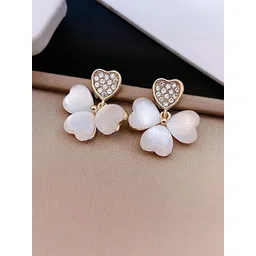 PASU FASHION Gold-Plated Artificial Stones Studded Heart Shaped Drop Earrings-picture-17