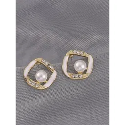 PASU FASHION Gold-Plated Pearls Beaded Square Shaped Studs-picture-41
