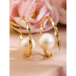 PASU FASHION Gold-Plated Pearls Studded Circular Shaped Half Hoop Earrings-picture-29