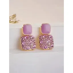 PASU FASHION Korean Gold-Plated Shaped Artificial Stone Studded Square Drop Earrings-picture-36