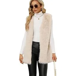 PATAKADEVI Cream Beige Faux Fur Long Vest | For Stylish Appearance | Sleeveless Mid-Length | Soft Textured Fabric | Voluminous Fit | Lightweight Layering Piece | Casual Outerwear | Fashionable Attire-picture-13