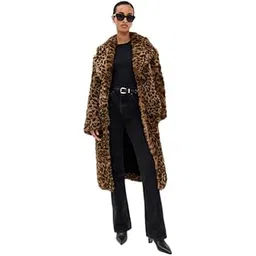 Patakadevi | Leopard Print Faux Fur Long Coat For Women | For Winter Outings And Parties | Shaggy Teddy Overcoat | Notch Lapel Collar | Long Trench Style-picture-37