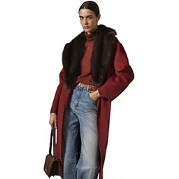 PATAKADEVI Women Woolen Solid Full Sleeves Long Length Coat | For Winter Outings | Wool Blend | Red | Long Style | P-picture-18