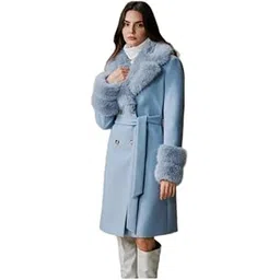 Patakadevi Women’s Light Blue Winter Coat – Stylish Long Jacket with Faux Fur Collar & Cuffs | Elegant Warm Outerwear for Parties, Events, Travel & Cold Weather Fashion | Sizes S to 5XL-picture-10