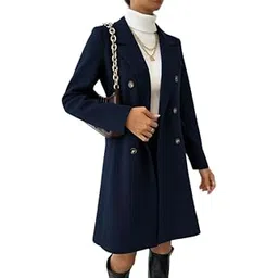 Patakadevi Women’s Navy Blue Double-Breasted Long Coat | Premium Wool-Blend Winter Overcoat with Lapel Collar & Front Buttons | Stylish Warm Outerwear for Casual & Formal Wear | Sizes S to 5XL-picture-26
