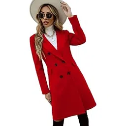 Patakadevi Women’s Vibrant Red Double-Breasted Long Winter Coat | Tailored Fit Warm Overcoat with Black Buttons & Elegant Structured Look | Stylish Outdoor Wear for Cold Weather | Sizes S to 5XL-picture-46