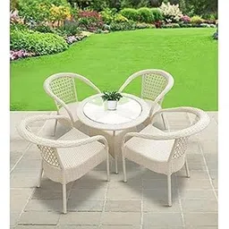 Patio D-8 Indoor Outdoor Living Room Balcony Garden Chair Table Set 4+1 (4 Chair + 1 Table)| Furniture Set| Coffee Chair Table Set|Powder Coated(White)-picture-24