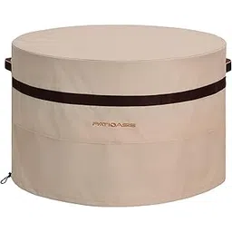 PATIOASIS Round Fire Pit Cover 36 inch Heavy Duty Waterproof Patio Gas Fire Pit Table Covers with Air Vent Dustproof Begie 24 inch High-picture-32