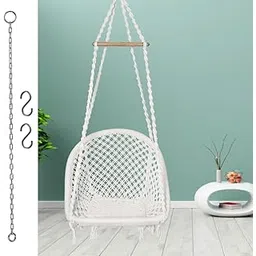 Patiofy D Shape Cotton Home Swing for Adults & Kids/Hammock Hanging Swing Chair for Balcony, Indoor & Outdoor/Capacity 120 Kgs/Includes Free 4 ft. Hanging Chain Accessories/Handmade Home Jhula (White)-picture-23