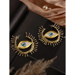 PATOLA BY VJ Stainless Steel Gold-Plated Stones Studded Quirky Shaped Drop Earrings-picture-40