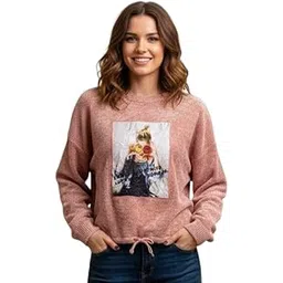 patolaswag Women’s Winter Woollen Warm Top Soft Stretchable Relax Fit Light Pink Sweatshirt with Stylish Front Print Cozy Casual Winterwear for Outdoor Comfort-picture-29