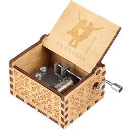 patpat Music Box La La Land Hand Crank Wooden Musical Box, Antique Engraved-picture-27