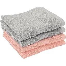 PatPug 100% Indian Ultra Soft Cotton 4 Piece Face Towel, Napkin, Baby Face Towel, 500 GSM for facewash, Gym, Travel, Hanky (Silver Grey and Baby Pink) image 1