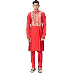 Devraj Red Embroidered Katan Kurta for Men – Trendy, Comfortable, and Ideal for Casual & Festive Occasions-image-45