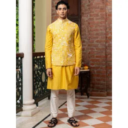 PATR Embroidered Mandarin Collar Woven Nehru Jacket-picture-27