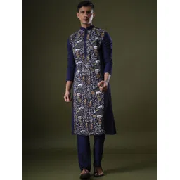 PATR Men Embroidered Kurta with Trousers & image 1