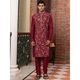 PATR Men Embroidered Regular Kurta with Trousers & With Dupatta-picture-48