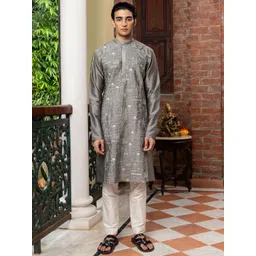 PATR Men Ethnic Motifs Embroidered Regular Kurta with Trousers-picture-10