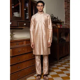 PATR Solid Mandarin Collar Straight Kurta With Trousers-picture-29