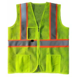 Payuh Executive V-Neck Zipper Closer PVC 50 mm (2 inch) Reflective Polyester Liril Mesh Safety Jacket Green Free Size (Pack of 10)-picture-1