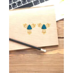 P.C. Chandra Jewellers 14k Gold Exclusive Triangular Blue Stone Stud Earrings-picture-30