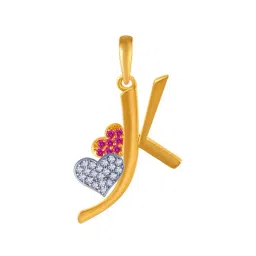 P.C. Chandra Jewellers 14k Yellow Gold Double Embellished Hearts with Initials 'K' Pendant for Women & Girls-picture-17