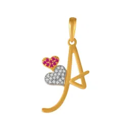 P.C. Chandra Jewellers 14k Yellow Gold Letter 'A' Double Heart Pendant with Purple Stone for Women & Girls-picture-24