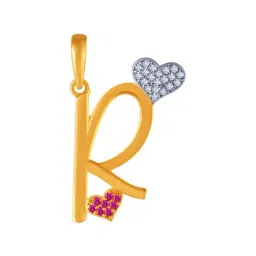 P.C. Chandra Jewellers 14k Yellow Gold 'R' Letter Pink & White Studded Pendant for Women & Girls-picture-27