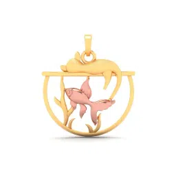 P.C. Chandra Jewellers 18k Yellow Gold Fish Bowl Shaped Rose Fish & A Cat On Top Pendant-picture-15