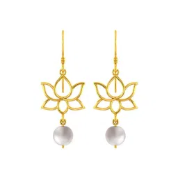 P.C. Chandra Jewellers 18k Yellow Gold Unique with Lotus Design & A Hanging Pearl Drop Earrings for Women & Girls-picture-34