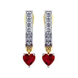 p.c. chandra jewellers BIS Hallmarked 18k Gold Diamond U-shaped Hoop Earrings with Red Heart Stone for Women & Girls-picture-24