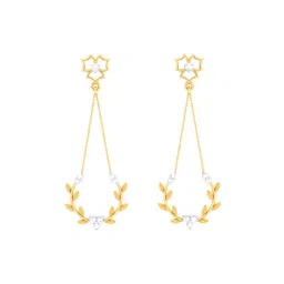 p.c. chandra jewellers P.C Chandra Jeweller 18k Leafy Design Yellow Gold with A Unique Flower & Diamond Dangler Earrings-picture-18