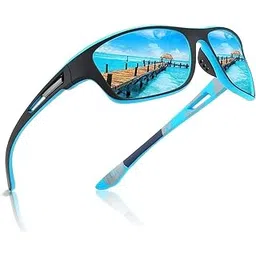 pc star | Full Rim Sports Branded Latest and Stylish Sunglasses | Polarized Lens And 100% UV Protected | Men & Women | Medium | Black Frame/Blue Mercury Lens - Pack of 1-picture-54