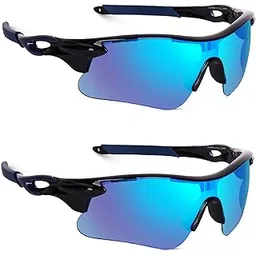 pc star | Full Rim Sports Branded Latest and Stylish Sunglasses | Polarized Lens And 100% UV Protected | Men & Women | Medium | Black Frame/Blue Mercury Lens - Pack of 2-picture-24