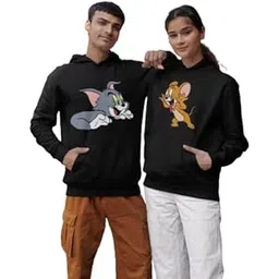 pd clori Couple Hoodies with Cartoon Character Prints, Black-picture-19