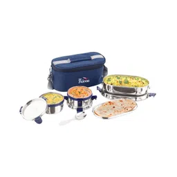 PDDFalcon Stainless Steel EcoNxt Oval Meal Set Of 3 Lunch Box Set, Leak-Proof & Airtight with Lock-N-Lock Lids, Easy to Clean, Includes Carry Bag, Ideal for Office & School, Set of 3 (1100ml) - Navy Blue-picture-11