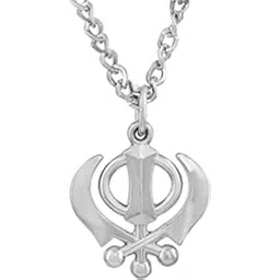 PDY FASHION Unisex Metal Fancy & Stylish Oxidize Finish Wahe Guru Ji Punjabi Khanda Sikh Sardar Khalsa Symbol Logo Locket Pendant Necklace With Chain Religious PACK OF 1 SMALL SIZE-picture-32