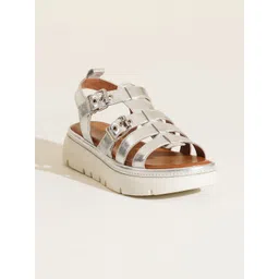 Peach Flores Striped Leather Stiletto Sandals with Tassels image 1