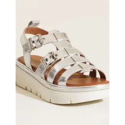 Peach Flores Striped Leather Stiletto Sandals with Tassels image 4