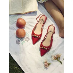 Peach Flores Women Embellished Leather Block Heel Pumps with Ethnic - Embellished-picture-24