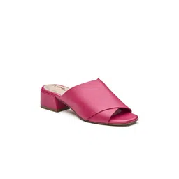 Peach Flores Women Hawaii Leather Block Heel Mules-picture-29